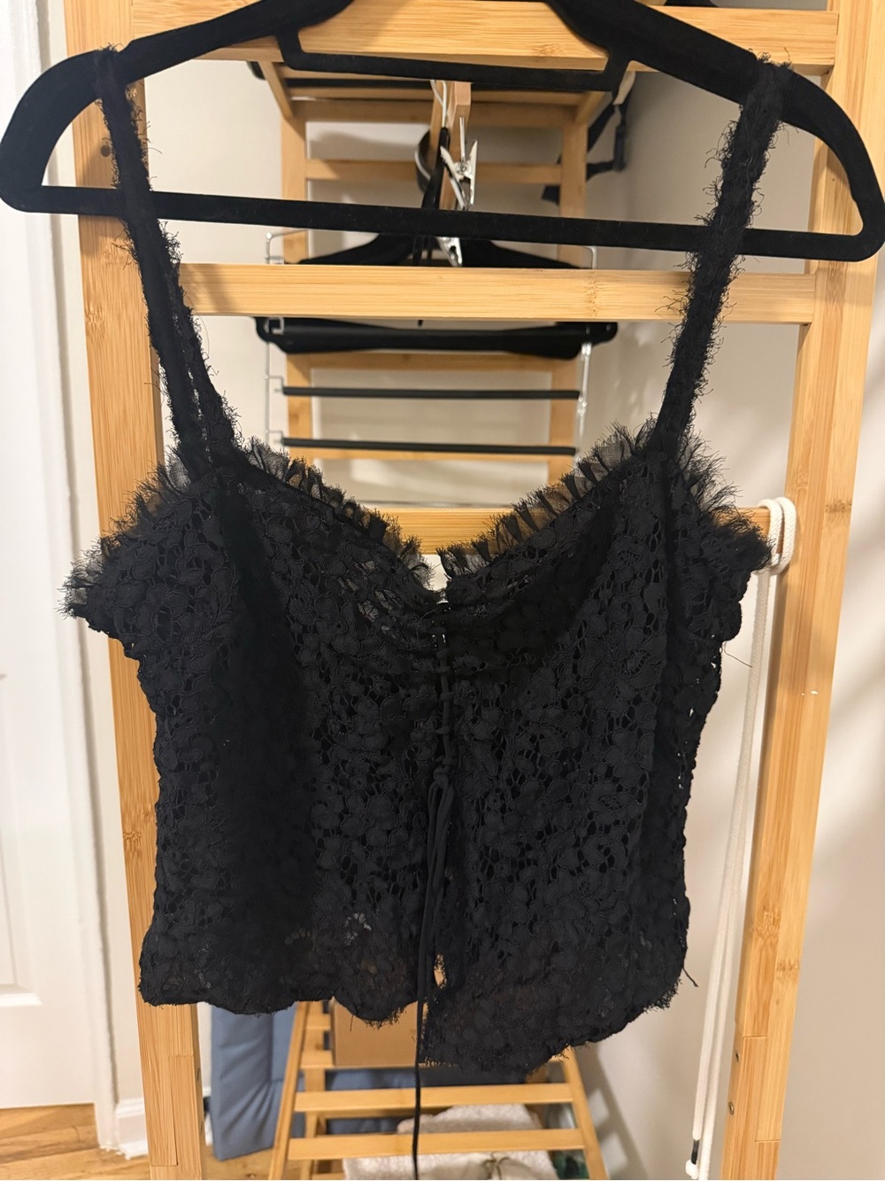 Zara Black Lace Bandeau Cami with Fringe Trim